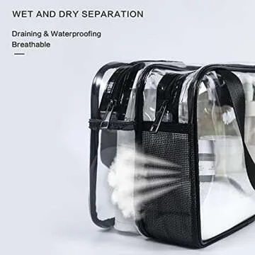 Auseibeely Clear Toiletry Bag for Women Men, Portable Large Travel Makeup Bag, Waterproof & Draining Transparent Cosmetic Bag, Carry On Airport Airline Compliant Bag