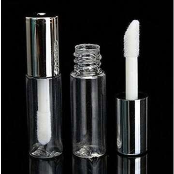 erioctry 12PCS 1.2ML Mini Plastic Empty Lip Gloss Tube DIY Makeup Lip Balm Container Tubes with Built-in Application Brush (Silver Cap)