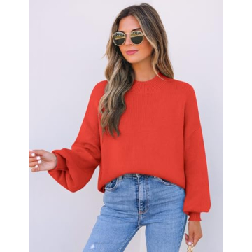 Trendy ZESICA Turtleneck Lantern Sleeve Sweater