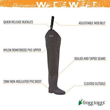 FROGG TOGGS Rana II PVC Bootfoot Hip Wader for Fishing & Hunting - Cleated or Felt Outsole