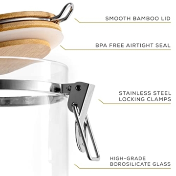 JoyJolt Airtight Glass Jars Bamboo Lids Pantry Storage