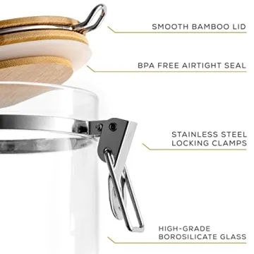 JoyJolt Airtight Glass Jars Bamboo Lids Pantry Storage