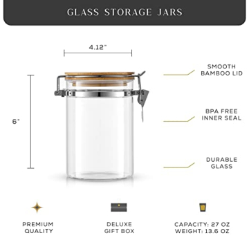 JoyJolt Airtight Glass Jars Bamboo Lids Pantry Storage