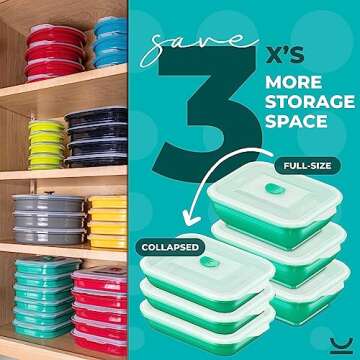 Collapse-it Silicone Food Storage Containers - BPA Free Airtight Silicone Lids Collapsible Lunch Box Containers - Oven, Microwave, & Freezer Safe (Teal (6) 3.5-Cup Set)