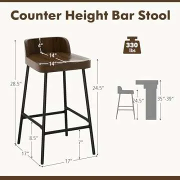 Stylish 24.5" Low Back Bar Stool for Kitchen & Dining