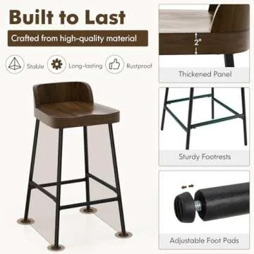 Stylish 24.5" Low Back Bar Stool for Kitchen & Dining
