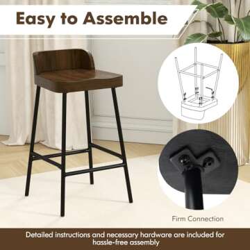 Stylish 24.5" Low Back Bar Stool for Kitchen & Dining