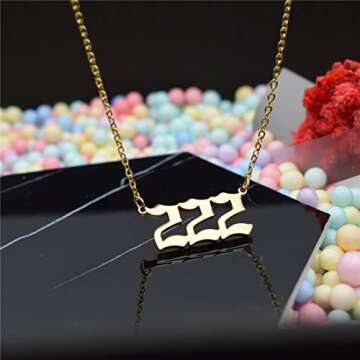 HUTINICE Angel Number Necklace, 222 Necklace Gold Dainty Choker Lucky Numbers Pendant Numerology Minimalist Women Jewelry (222-Gold)