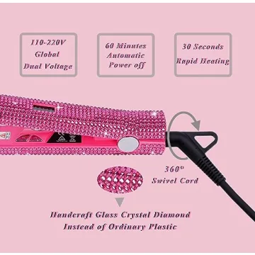 UMILAY 1.25 Inch Rhinestone Flat Iron for Fast Hair Styling