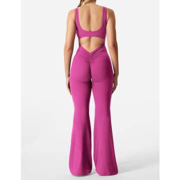 YEOREO Women's Backless Flare Jumpsuits - Scrunch Butt V Back Gym Yoga Jumpsuit