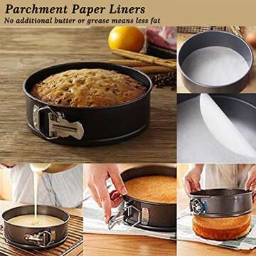 MASSUGAR Springform Cake Pan Set of 3 - Nonstick Leakproof Round Cheesecake Pan with Removable Bottom, Circle 3 Tiered 4" 7" 9 inch Spring form Pans for Baking with 50 Pcs Parchment Paper Liners