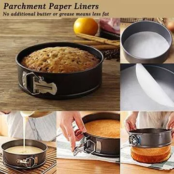 MASSUGAR Springform Cake Pan Set of 3 - Nonstick Leakproof Round Cheesecake Pan with Removable Bottom, Circle 3 Tiered 4" 7" 9 inch Spring form Pans for Baking with 50 Pcs Parchment Paper Liners