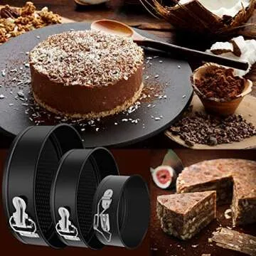 MASSUGAR Springform Cake Pan Set of 3 - Nonstick Leakproof Round Cheesecake Pan with Removable Bottom, Circle 3 Tiered 4" 7" 9 inch Spring form Pans for Baking with 50 Pcs Parchment Paper Liners