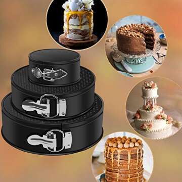 MASSUGAR Springform Cake Pan Set of 3 - Nonstick Leakproof Round Cheesecake Pan with Removable Bottom, Circle 3 Tiered 4" 7" 9 inch Spring form Pans for Baking with 50 Pcs Parchment Paper Liners