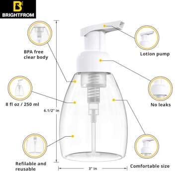 BRIGHTFROM Foaming Soap Dispenser Pump Bottles - Eco-Friendly, BPA-free, 8oz, Pack of 2