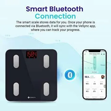 Etekcity Scales for Body Weight, Bathroom Digital Weight Scale Fat, Smart Bluetooth BMI, and Loss, Sync 13 Data with Other Fitness Apps, Black, 11x11 Inch