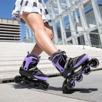 2PM SPORTS Kids Adjustable Inline Skates Ages 4-12, Youth Inlie Skates for Girls Boys 5-8 8-12 with Full Light Up Wheels, Beginner Women Men Adult Skates - Purple Small
