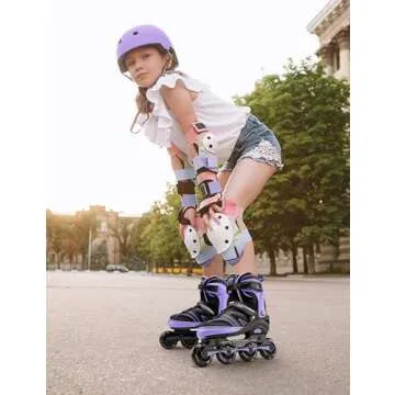 2PM SPORTS Kids Adjustable Inline Skates Ages 4-12, Youth Inlie Skates for Girls Boys 5-8 8-12 with Full Light Up Wheels, Beginner Women Men Adult Skates - Purple Small