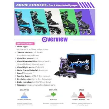 2PM SPORTS Kids Adjustable Inline Skates Ages 4-12, Youth Inlie Skates for Girls Boys 5-8 8-12 with Full Light Up Wheels, Beginner Women Men Adult Skates - Purple Small