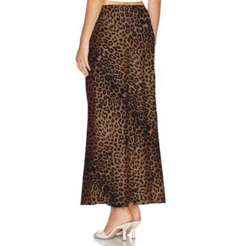 Skrtimory Womens Satin Silk Maxi Skirts Drawstring Flared Casual A-Line Long Skirt for Women Brown L...