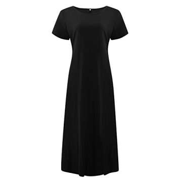 Women's Dresses 2024 Casual Solid Color Short-Sleeve O-Neck Stitching Loose Pocket Cotton Linen Dress Dresses