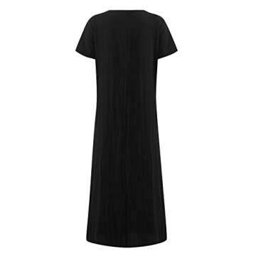 Women's Dresses 2024 Casual Solid Color Short-Sleeve O-Neck Stitching Loose Pocket Cotton Linen Dress Dresses