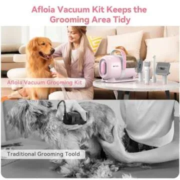 Afloia Dog Grooming Kit, Pet Grooming Vacuum & Dog Clippers Nail Trimmer Grinder & Dog Brush for Shedding with 6 Pet Grooming Tools, Low Noise Dog Hair Remover Pet Grooming Supplies (Pink)
