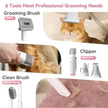Afloia Dog Grooming Kit, Pet Grooming Vacuum & Dog Clippers Nail Trimmer Grinder & Dog Brush for Shedding with 6 Pet Grooming Tools, Low Noise Dog Hair Remover Pet Grooming Supplies (Pink)