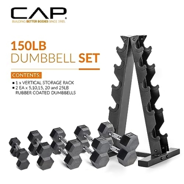 CAP Barbell 150 LB Hex Dumbbell Set with Rack New Edition