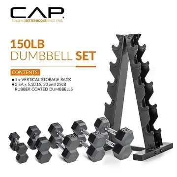 CAP Barbell 150 LB Hex Dumbbell Set with Rack New Edition