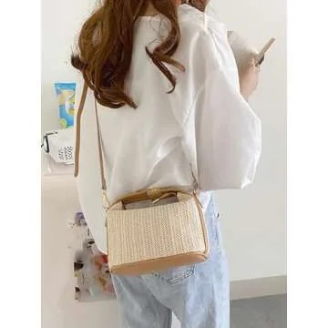 GORGLITTER Rattan Straw Crossbody Bag for Women