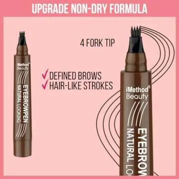 iMethod Microblading Eyebrow Pen - Eyebrow Pencil Magical Upgraded Eye Brow Pencils for Women with 4 Fork Tip & Spoolie Brush for Natural-Looking Hair-Like Defined Brows, Last All-Day, Brown