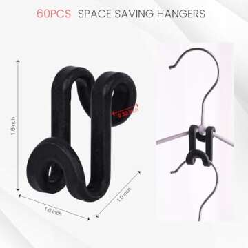 HAKDAY 60PCS Hanger Connector Hooks, Black Clothes Hanger Connector Heavy Duty Space Saving Hooks fo...