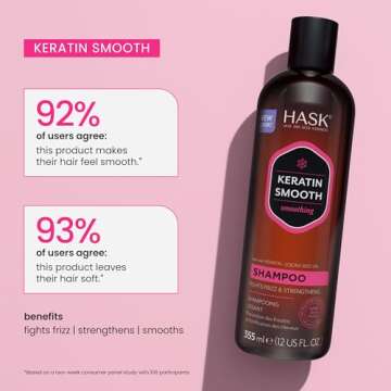 HASK Keratin Smoothing Shampoo + Conditioner Set for All Hair Types, Color Safe, Gluten-Free, Sulfate-Free, Paraben-Free, Cruelty-Free - 1 Shampoo and 1 Conditioner