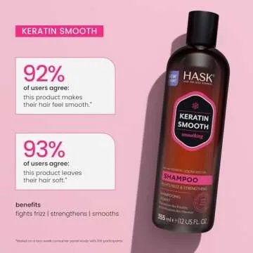 HASK Keratin Smoothing Shampoo + Conditioner Set for All Hair Types, Color Safe, Gluten-Free, Sulfate-Free, Paraben-Free, Cruelty-Free - 1 Shampoo and 1 Conditioner