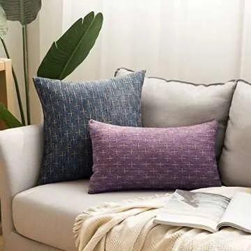 MIULEE Pack of 2 Decorative Burlap Linen Throw Pillow Covers Modern Farmhouse Pillowcase Rustic Woven Textured Cushion Cover for Sofa Couch Bed 20x20 Inch Blue