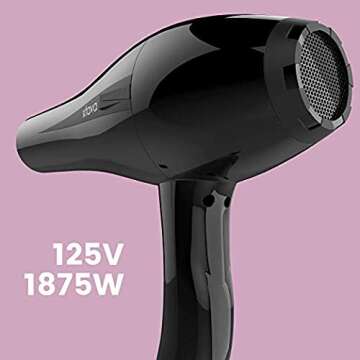 Xtava Pro Hair Dryer with Diffuser - Salon Grade Professional 1875 Watt Blow Dryer for Hair Styling - Frizz Control Volumizer Blowdryer with Concentrator Nozzle Attachment and Cool Shot Button - Black