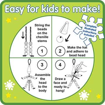 READY 2 LEARN Christmas Crafts - Create Your Own Bead Elves - DIY Ornaments for Kids - Christmas Tree Decoration - All Materials Included, Blue,Green,Red, Set of 4