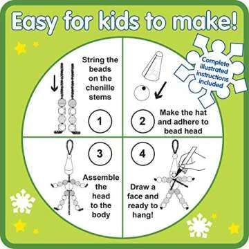 READY 2 LEARN Christmas Crafts - Create Your Own Bead Elves - DIY Ornaments for Kids - Christmas Tree Decoration - All Materials Included, Blue,Green,Red, Set of 4
