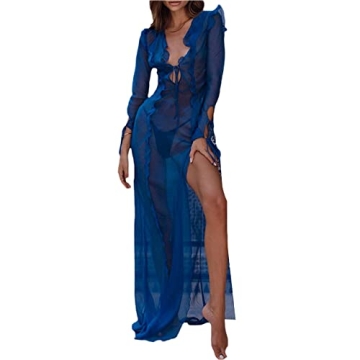 Stylish and Sexy Mesh Sheer Lace Patchwork Maxi Dress for Beach and Party Wear