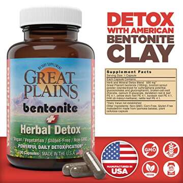 Yerba Prima Great Plains Bentonite Clay Caps Plus Herbal Detox (Pack of 2) - Food Grade - Liver & Colon Cleanse Supplement Capsules