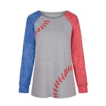 ATACT Baseball mom Pullover Tops for Women Raglan Long Sleeve Sweatshirts Casual Crew Neck Blouse, A-gray, Small