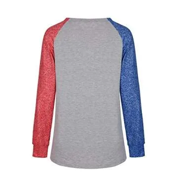 ATACT Baseball mom Pullover Tops for Women Raglan Long Sleeve Sweatshirts Casual Crew Neck Blouse, A-gray, Small