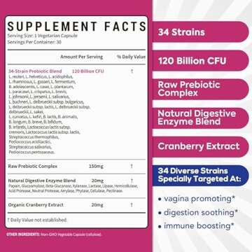 Surebounty Probiotics for Women, 120 Billion CFU 34 Strains, Prebiotics, Digestive Enzymes, Cranberr...