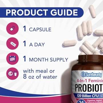 Surebounty Probiotics for Women, 120 Billion CFU 34 Strains, Prebiotics, Digestive Enzymes, Cranberry, 4-in-1 Feminine Probiotic, Digestive, Vaginal, Immune Support, 30ct