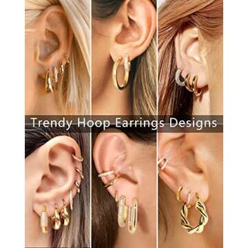 Adoyi Gold Hoop Earrings Set for Women Girls Trendy 14K Plated Gold Hoops Chunky Earrings Twisted Huggie Ear rings Lightweight 7 Pairs Jewelry Set for Valentines Mother's Day Birthday Gifts