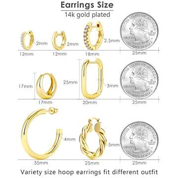 Adoyi Gold Hoop Earrings Set for Women Girls Trendy 14K Plated Gold Hoops Chunky Earrings Twisted Huggie Ear rings Lightweight 7 Pairs Jewelry Set for Valentines Mother's Day Birthday Gifts
