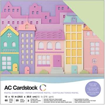 American Crafts 12x12 Card Stock Pack Pastels, 60 Sheets Total 3 Sheets Of 20 Colors, Arts Crafts Su...