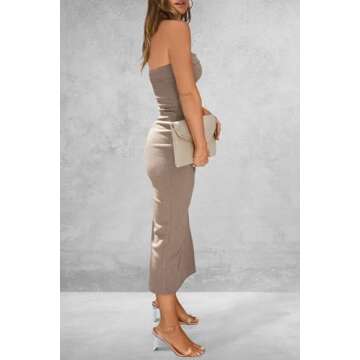 PRETTYGARDEN Women's Summer Bodycon Maxi Tube Dress Ribbed Strapless Side Slit Long Going Out Casual...