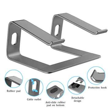 Orionstar Laptop Stand Portable Aluminum Laptop Riser Compatible with Mac MacBook Air Pro 10 to 15.6 Inch Notebook Computer, Detachable Ergonomic Elevator Holder, Space Grey